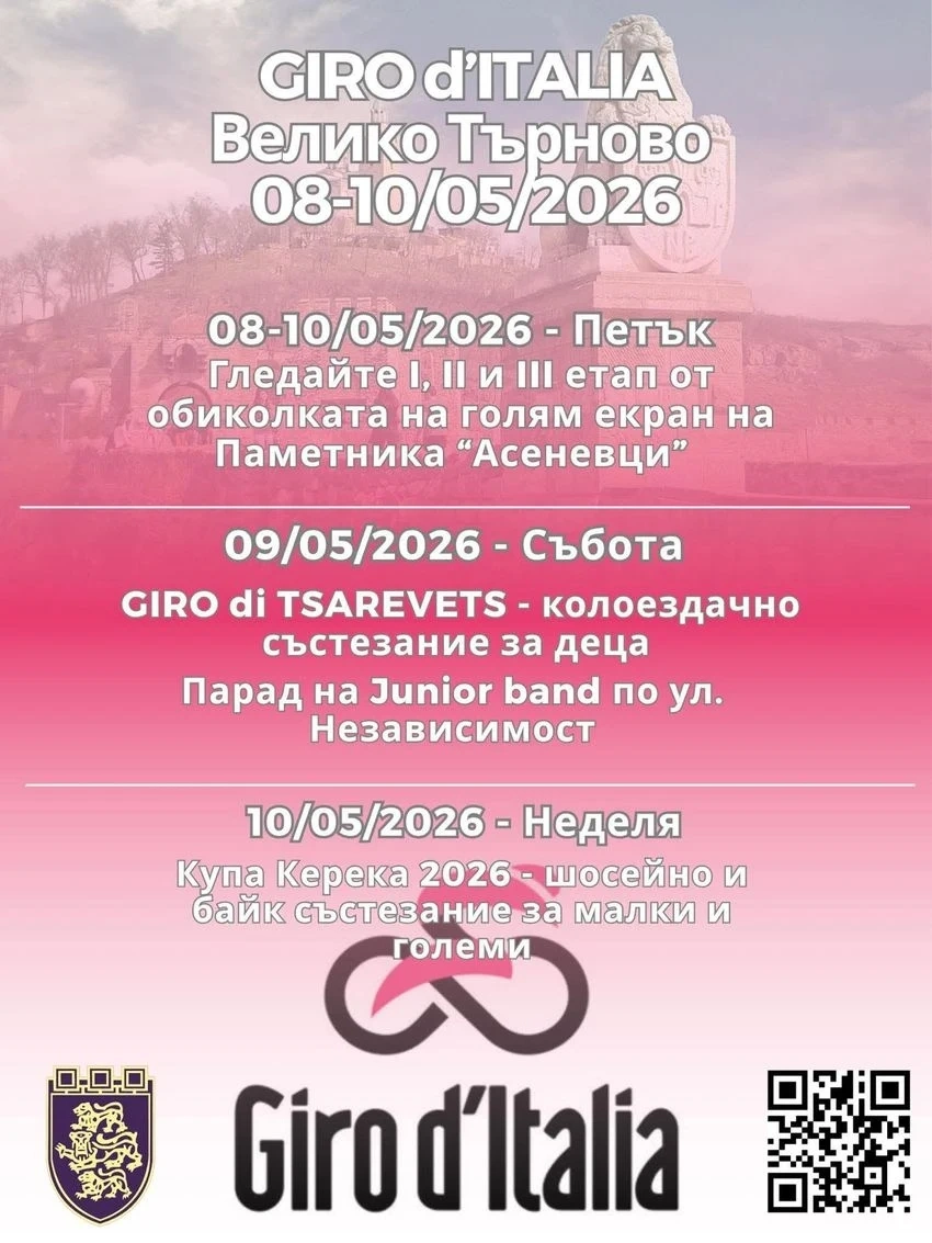 GIRO d’ITALIA идва във Велико Търново | 08–10 май 2026 г.