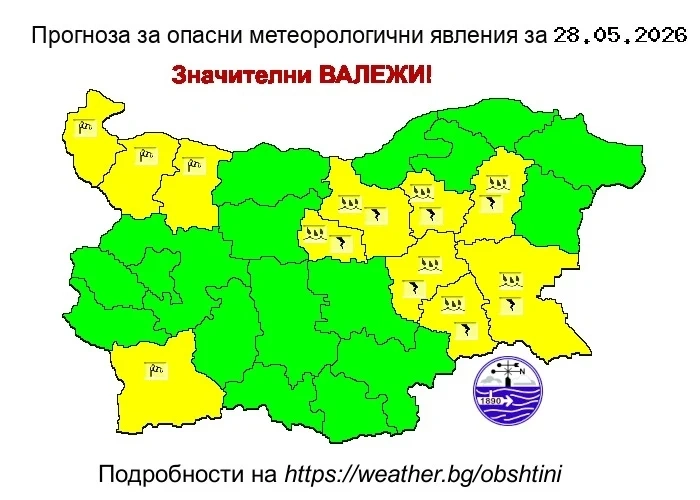 Жълт код за опасно време на 28 май във Великотърновска област