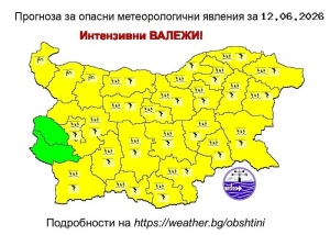Предупреждение за гръмотевични бури и силен вятър на 12 юни във Великотърновска област